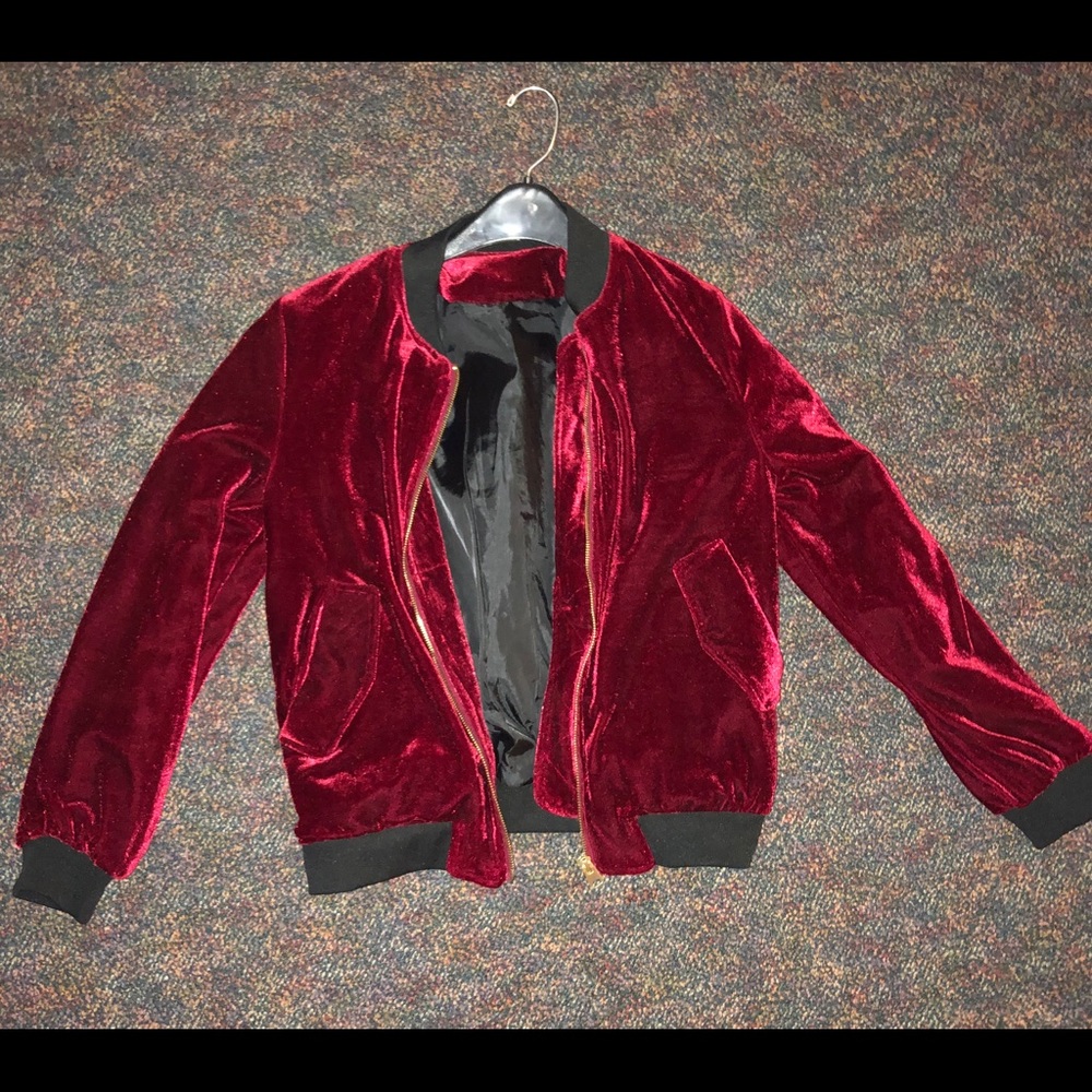 Forever 21 Red Velvet Zip-Up Sweater